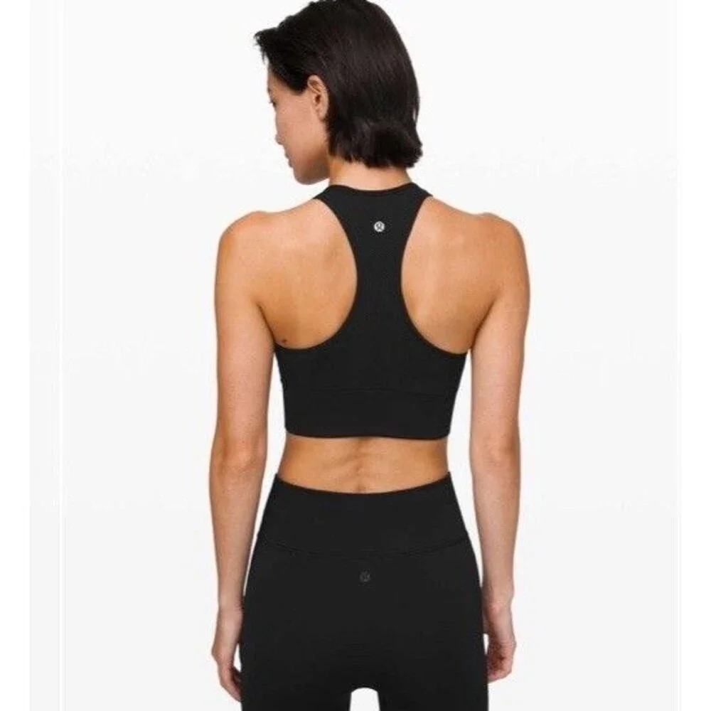 Lululemon Women Ebb to Train Sports Bra Size 2 Black Longline High Neck Gym Yoga
